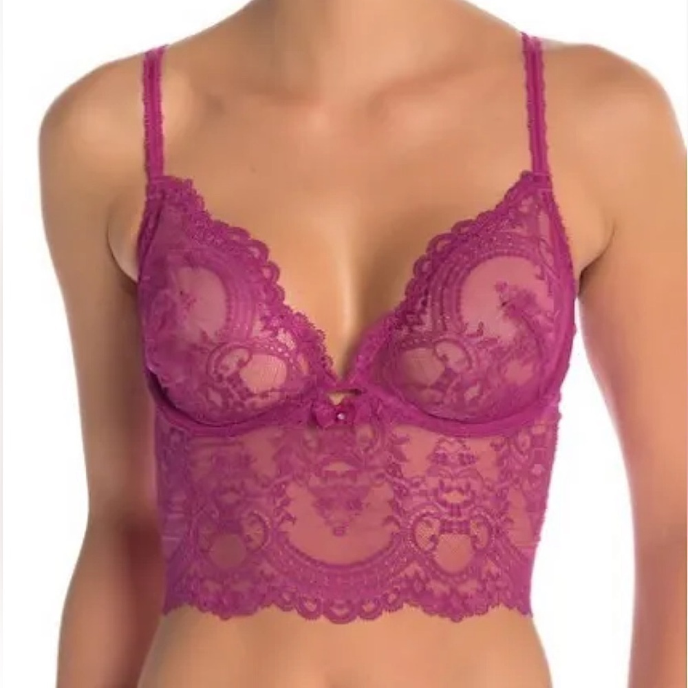 Wacoal Chrystalle Longline 3/4 Sheer Lace Underwire Bra Morello Cherry Large - Picture 3 of 11